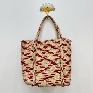 Fair Trade African basket weave bag Red details Farmers market Handmade